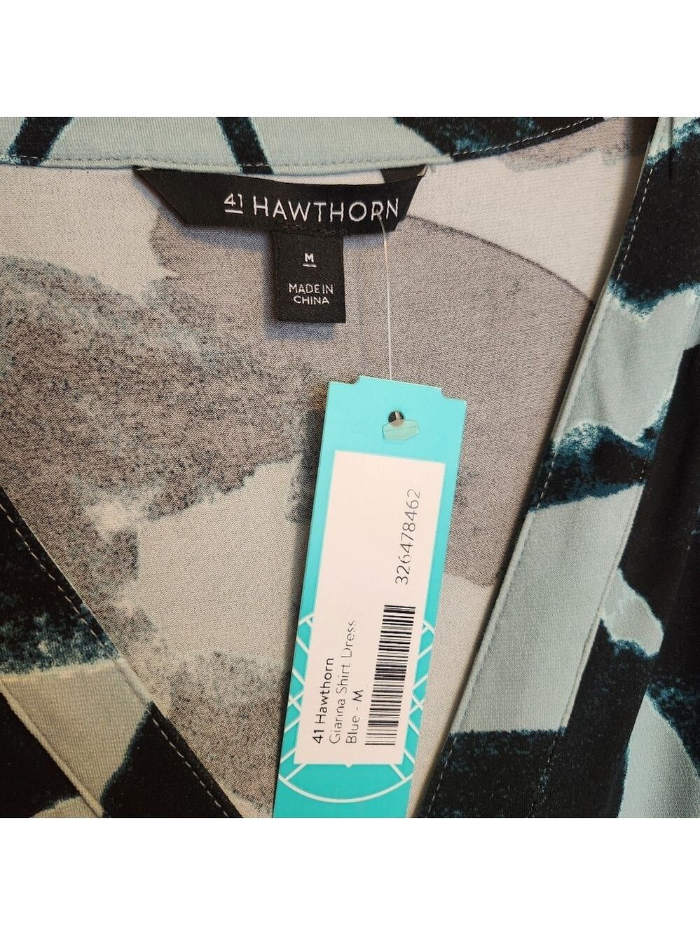 41 HAWTHORNE GIANNA SHIRT DRESS ABSTRACT FLORAL GREEN TEAL BLACK SIZE MEDIUM NWT - Picture 4 of 9